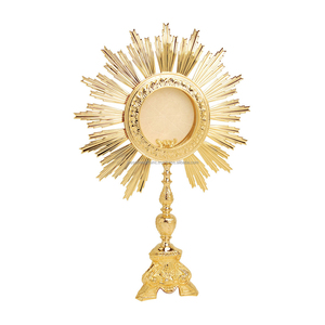 Mat ve nikel kaplama bitirme ile pirinç Monstrance yuvarlak şekil kabartmalı tasarım kırmızı boncuk kakma ile ekran için yüksek kalite - Product Image 5