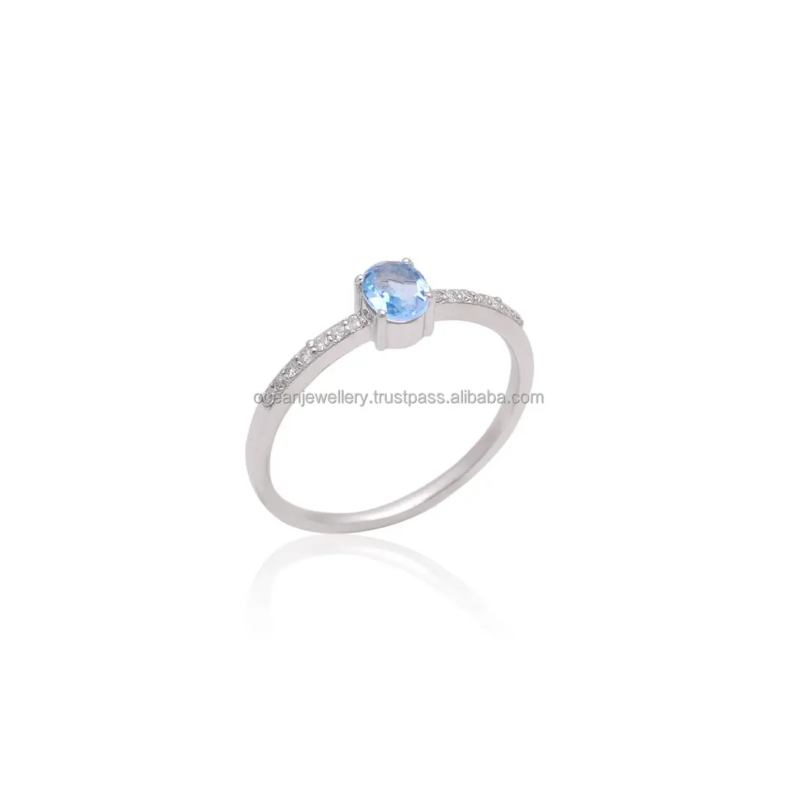Оптовая продажа, круглое кольцо с голубым топазом из белого золота, 14 карат | Обручальное кольцо, Золотое уникальное кольцо с минимальным золотом для женщин