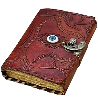 Buku Jurnal kulit antik Hocus Pocus Buku Jurnal kulit mantra Grimoire buku mata bayangan antik buku mantra dengan kunci