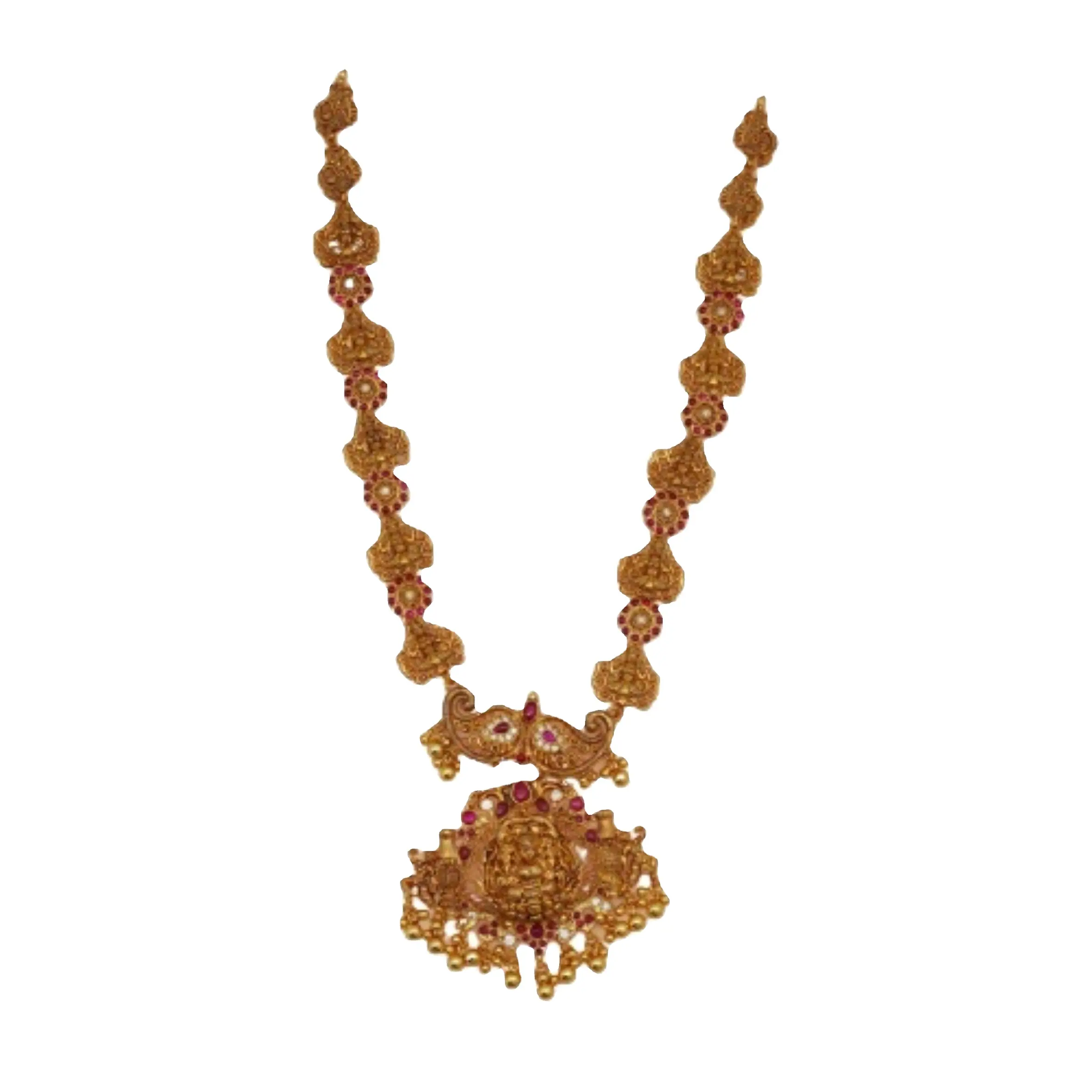 Vendita calda placcato oro tradizionale floreale Mango motivi Lakshmi collana da donna con borchie in pietra per fidanzamento e matrimonio