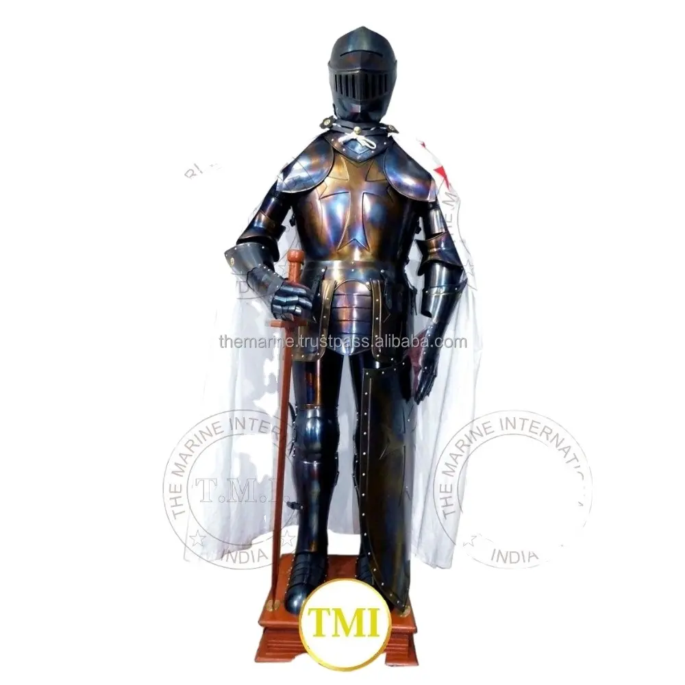 Antique Crusader Full Suit of Armor Collectible Medieval Knight Full Body Armor with Display Stand