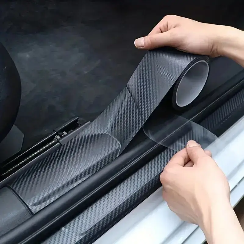 3D Carbon Fiber Sticker Paste Car Threshold Protective Film Anti Scratch Waterproof Matte Black Nano Sticker for Car Body