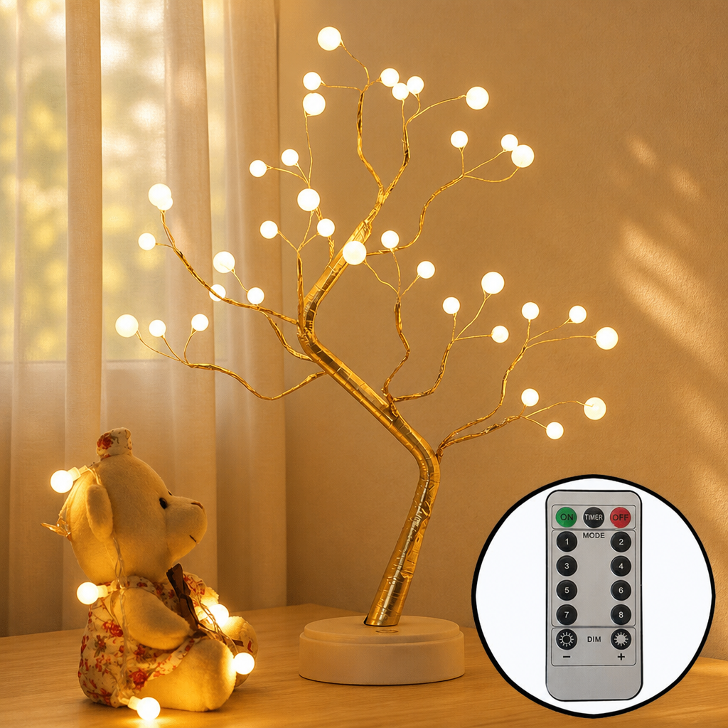Lumière blanche perle d'arbre doré à 36 LED avec télécommande