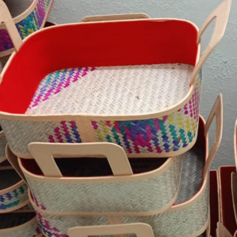 Natural Beige with vibrant Pink and Teal geometrical patterns