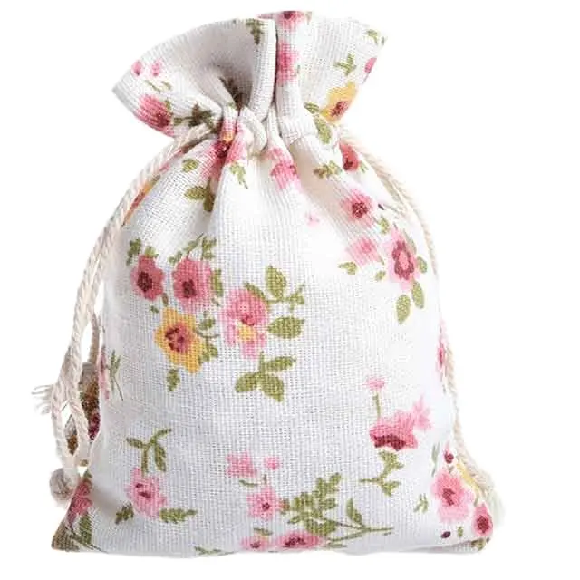 Bolsas de arpillera con cordón Floral, bolsa de regalo, embalaje de lino para guardar joyas, sacos para Navidad, boda, fiesta, ducha, bolsa de arpillera