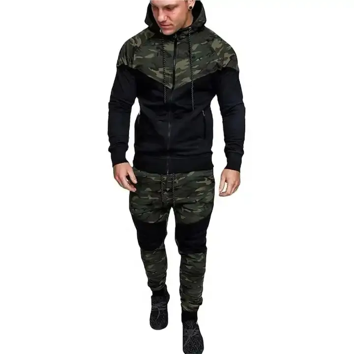 2024 hommes Sport contraste Camo contraste à capuche veste cordon pantalon survêtement personnaliser entraînement et Jogging porter