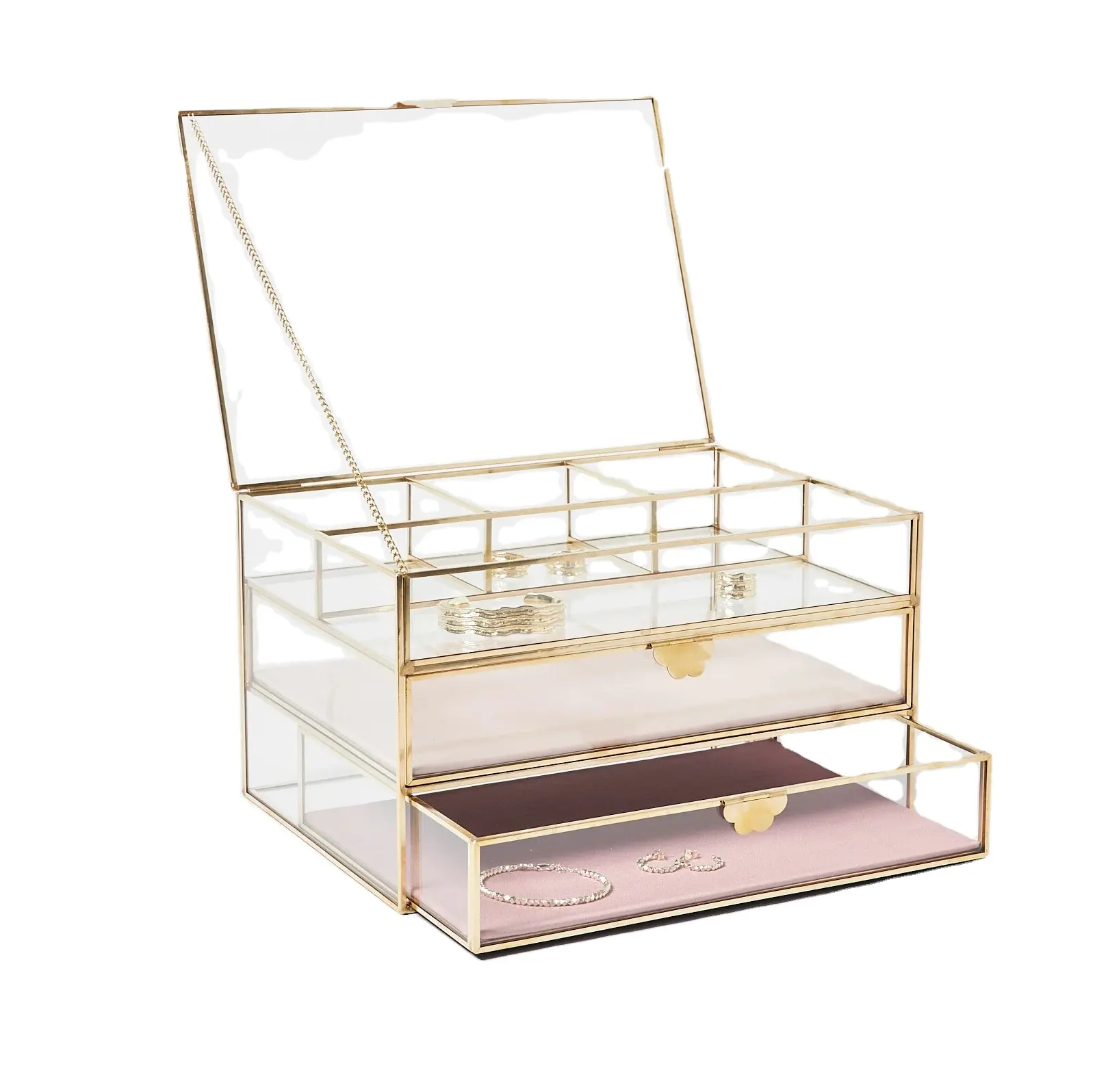 Scatole portagioie personalizzate in vetro trasparente antico contenitori e organizzatori di gioielli di lusso all'ingrosso a basso prezzo