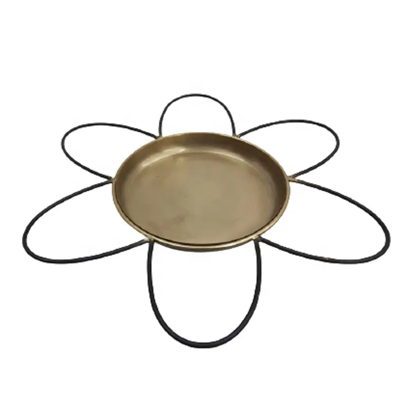 Venta caliente pared decorativa Placa de Metal alambre flor en forma de negro y oro diseño moderno plato servir accesorios hechos a mano