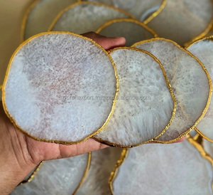Orgone taş akik bardak boyalı akik kristal levhalar dilimleri çay bardak altlığı seti altın kaplama kuvars benzersiz sofra mutfak - Product Image 4