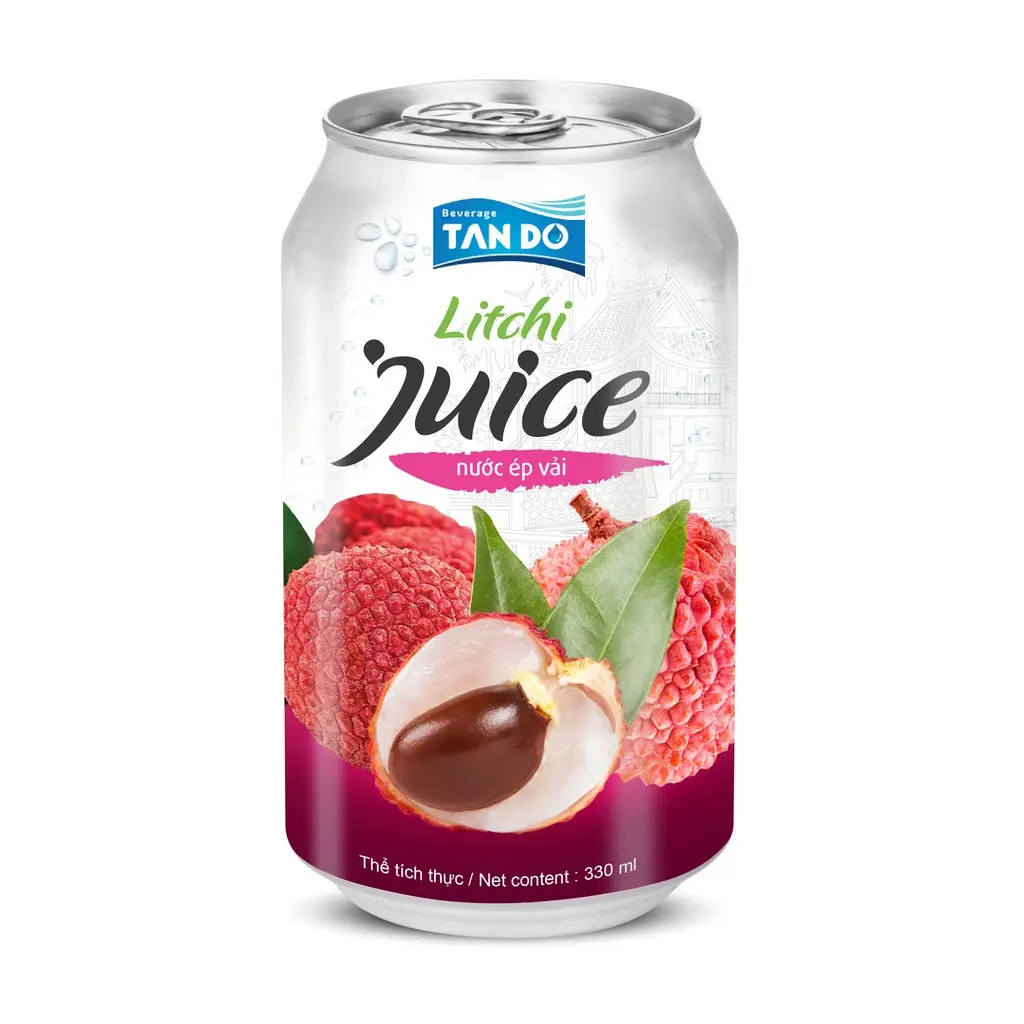 Suco de frutas de lichia Atacado fabricante de suco de frutas tropicais do Vietnã em lata de 330ml - bebidas de marca própria