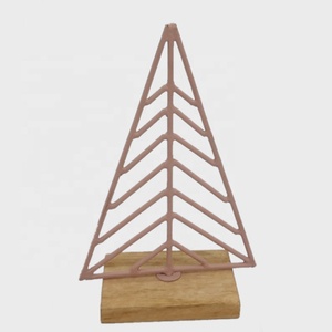 クリスマスの装飾鉄と木の装飾的なスタイリッシュなXマスツリー長方形の木製ベースピンクテーブルトップの家の装飾