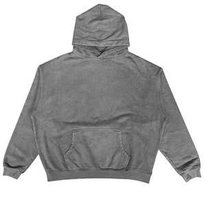 男士休闲棉绒超大拉链连帽衫服装染色落肩毯100% 棉实心超大连帽毛衣