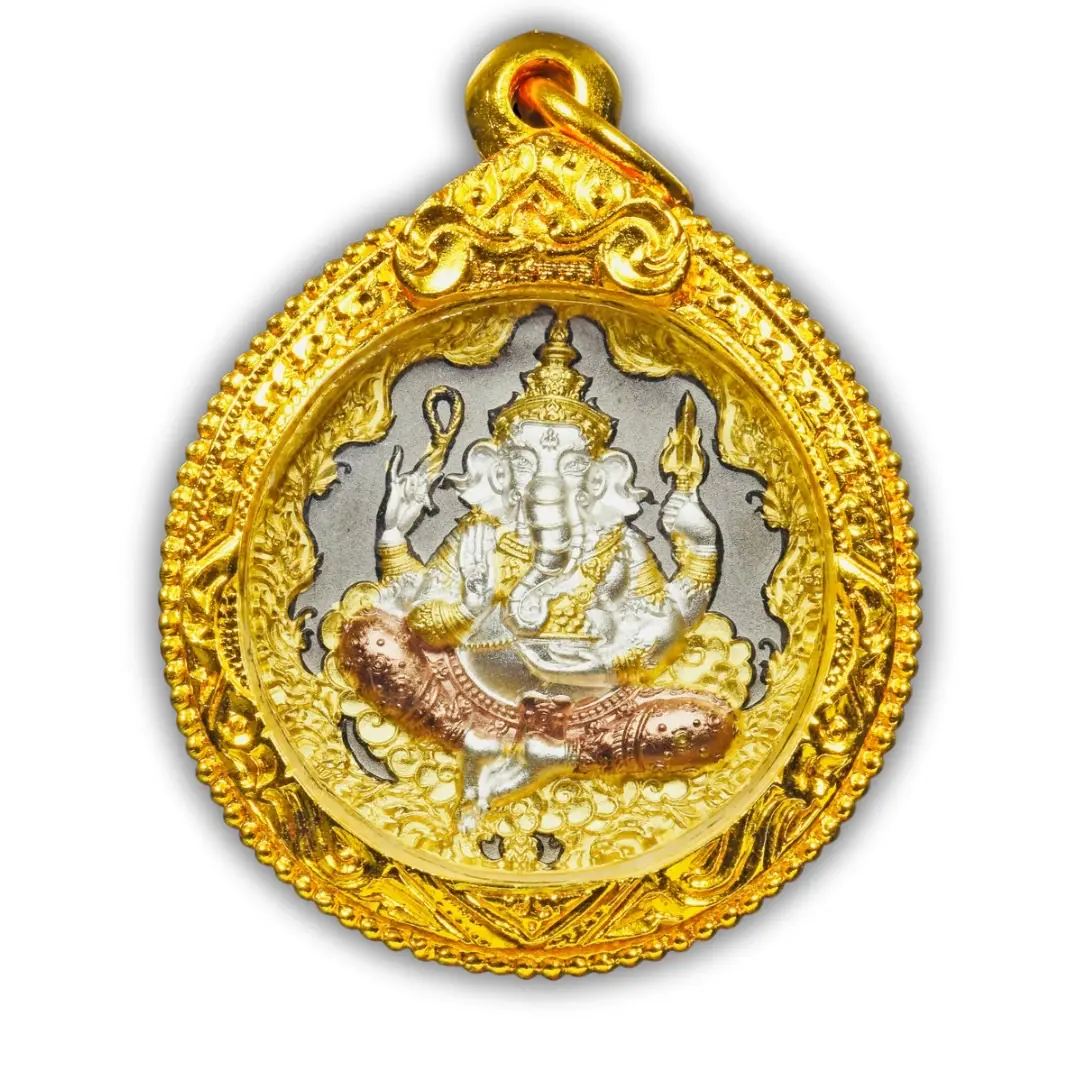 Ganesh * قلادة Ganesh Geedi تميمة حظ جذابة قلائد مجوهرات راقية موضة تميمة معلقة من مادة الروديوم الأسود