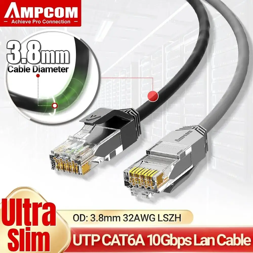 Ampcom siêu mỏng cat6A Mạng Cáp, 3.8 Mét LSZH UTP RJ45 Lan Internet mạng tốc độ cao cáp dây cho Router Modem PC