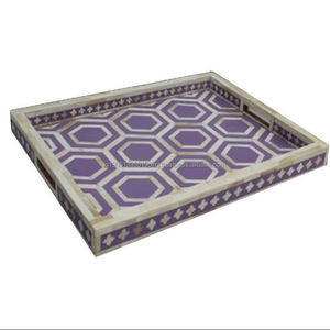 Ahşap servis tepsisi dekor veya otel/restoran kullanımı için Premium özelleştirilebilir yemek masası yuvarlak kemik kakma tasarımı - Product Image 6