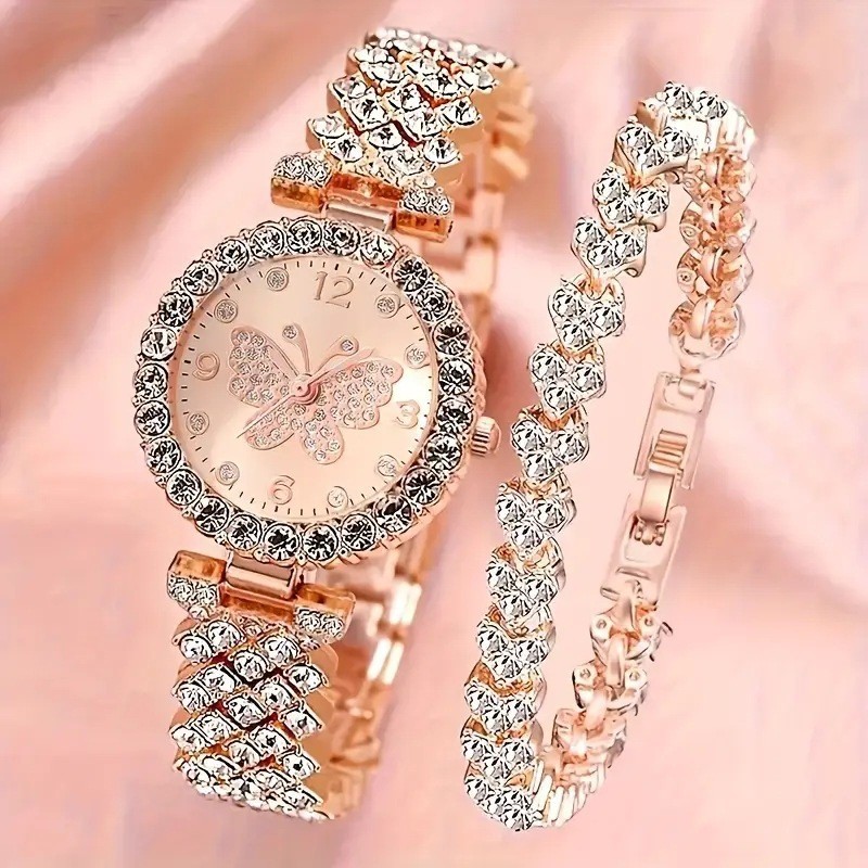Papillon rose + rose trois diamants - sans boîte