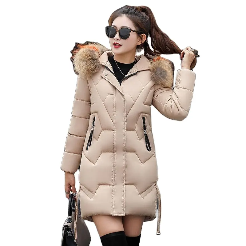 Piumino invernale da donna caldo con cappuccio in cotone imbottito abbigliamento donna slim lungo piumino invernale giacche donna cappotti