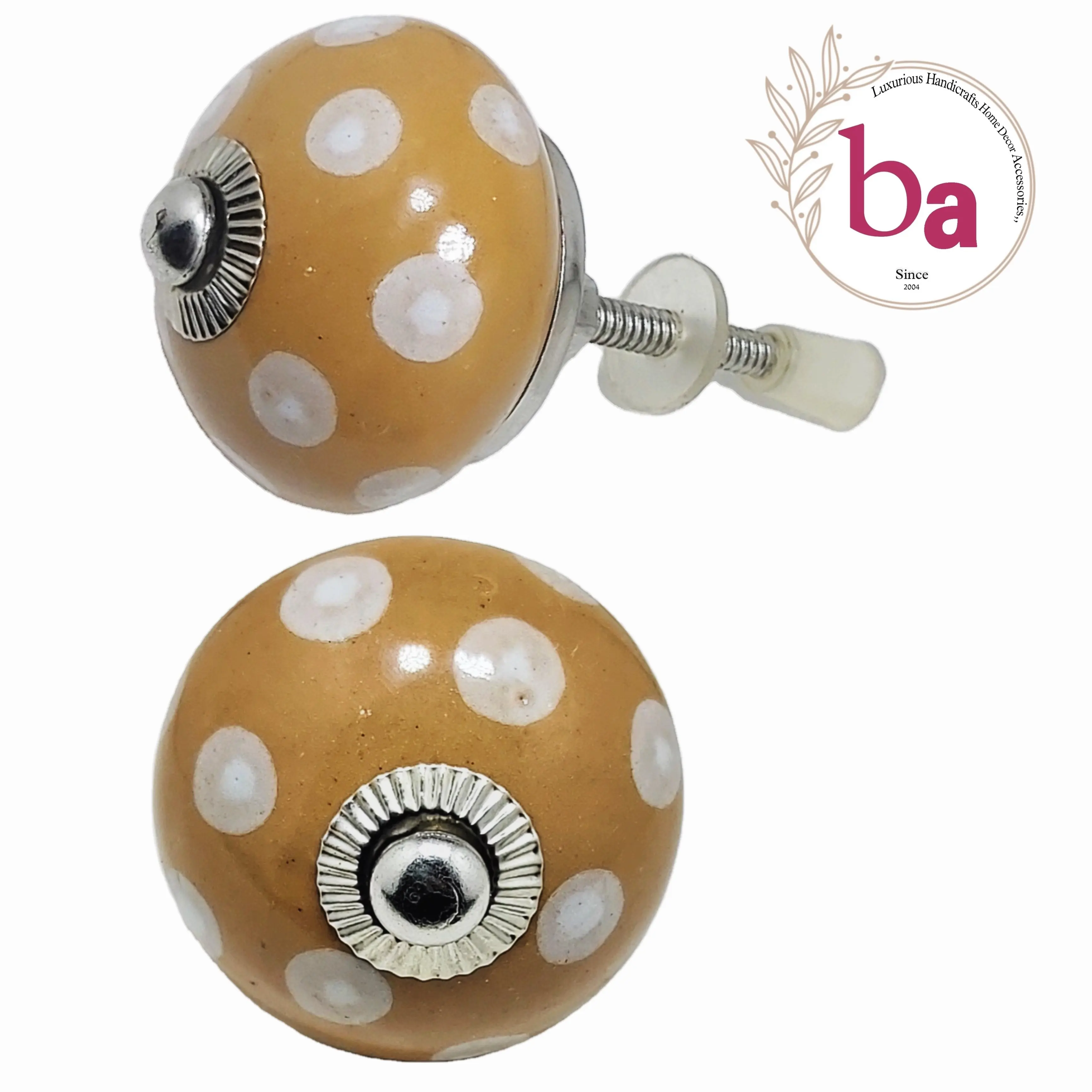 Sıcak satış beyaz Polka noktalar turuncu seramik düğmeler çekmece dolap kulpu çeker CK 558