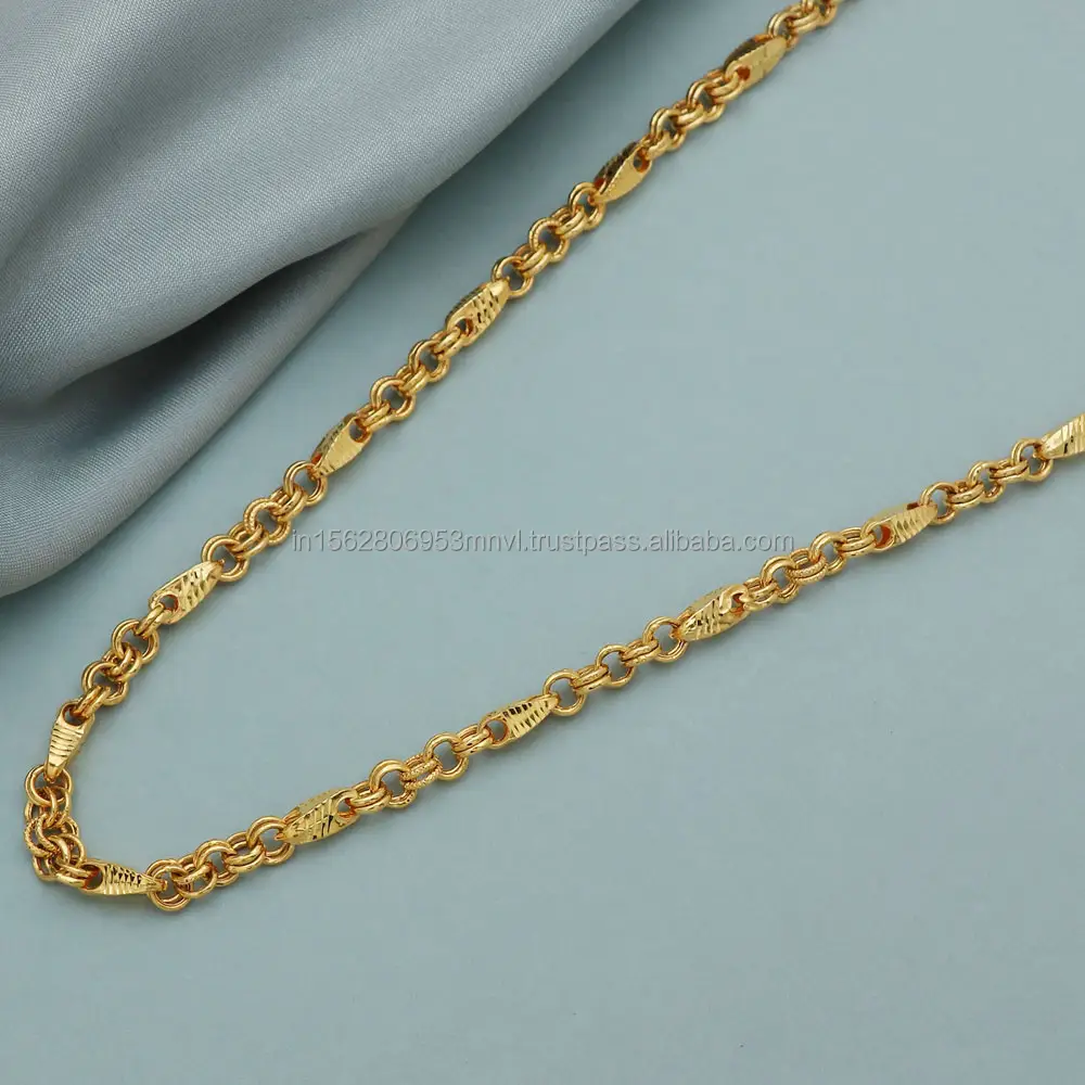 Timbro di accisa 22 carati gioielli d'oro 21 "x 4 mm semplice catena di grano per il regalo maschile catena collana per le donne