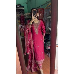 LATEST CHINON EMBROIDERY SEQUENCE WORK TOP <strong>BOTTOM</strong> WITH DUPATTA PINK - Product Image 1