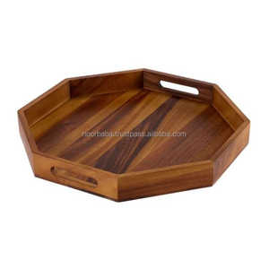 Modern European Luxury Living Room Display Serving <strong>Trays</strong> Round Acacia Wood and <strong>Gold</strong> with Elegant <strong>Pattern</strong> for Tea Serving - Product Image 3