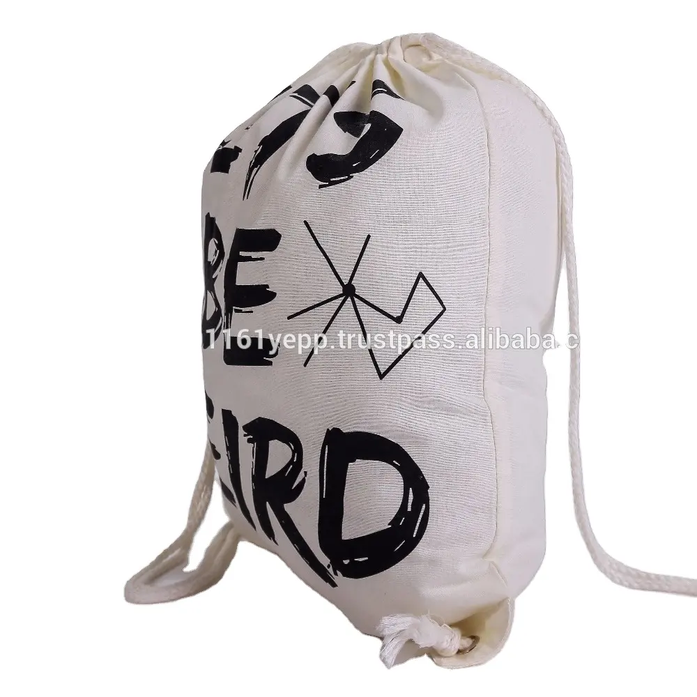 Bolso bandolera de lona promocional mediano (30-50cm) estampado reciclado liso mochila de regalo de algodón personalizada bolsa deportiva con cordón