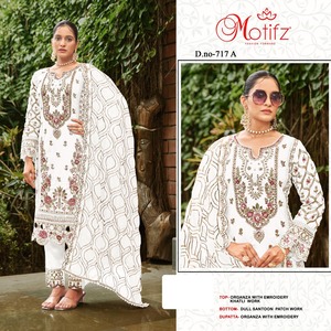 Graceful and Stylish Organza Shalwar Kameez Heavy Khatli Embroidery Santoon Patchwork Bottom &amp; Designer Dupatta for Parties - Product Image 2