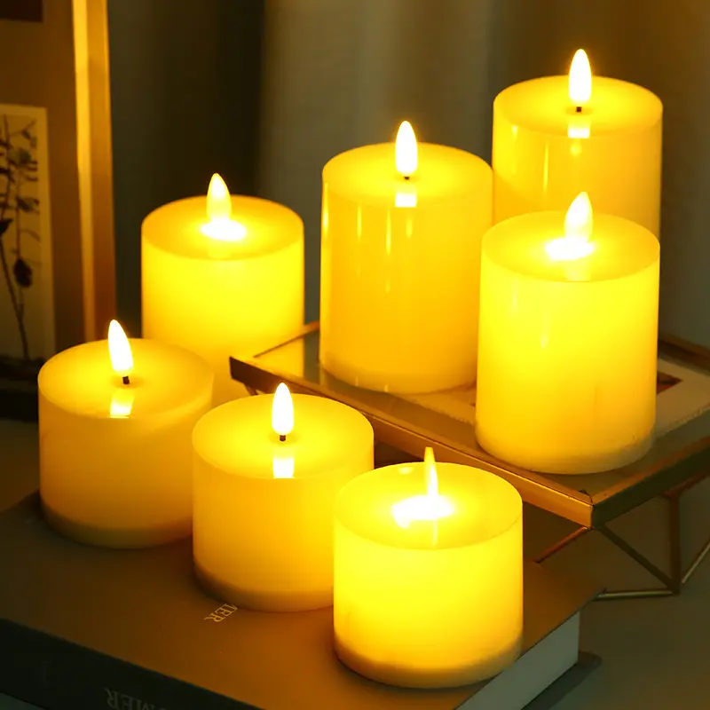 Velas sem chama cintilantes para decoração de festas de casamento, luminária LED Pilar Atmosfera marfim