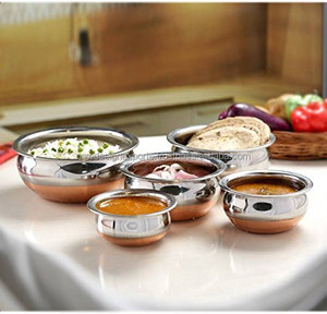 Handi 5 çelik hint servis bakır alt hint yemekleri hizmet tesisat Kadai bakır alt Wok TENCERE SETİ of 5 adet - Product Image 3