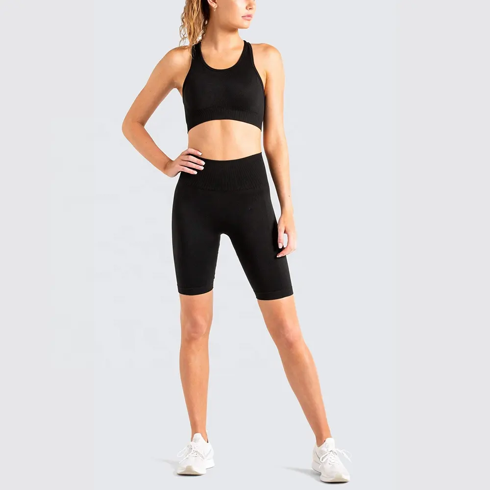 Traje de Yoga para mujer, ropa activa de secado rápido sin costuras, conjunto de 2 piezas, traje de Fitness para mujer, conjunto de Yoga de Color liso personalizado