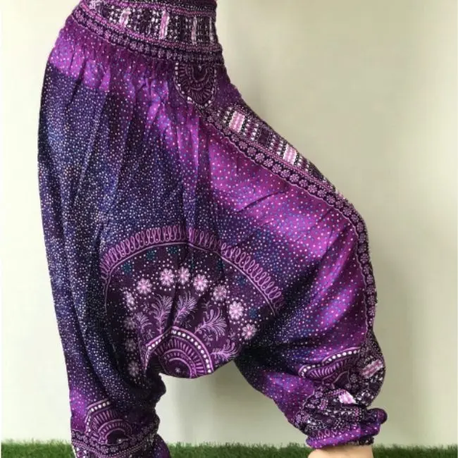 2024 Hot Selling Harem Pants Printed Rayon Yoga Gypsy Bohemian Parachute Style Hippie Lose Fit Trousers Unisex with 2 Pockets