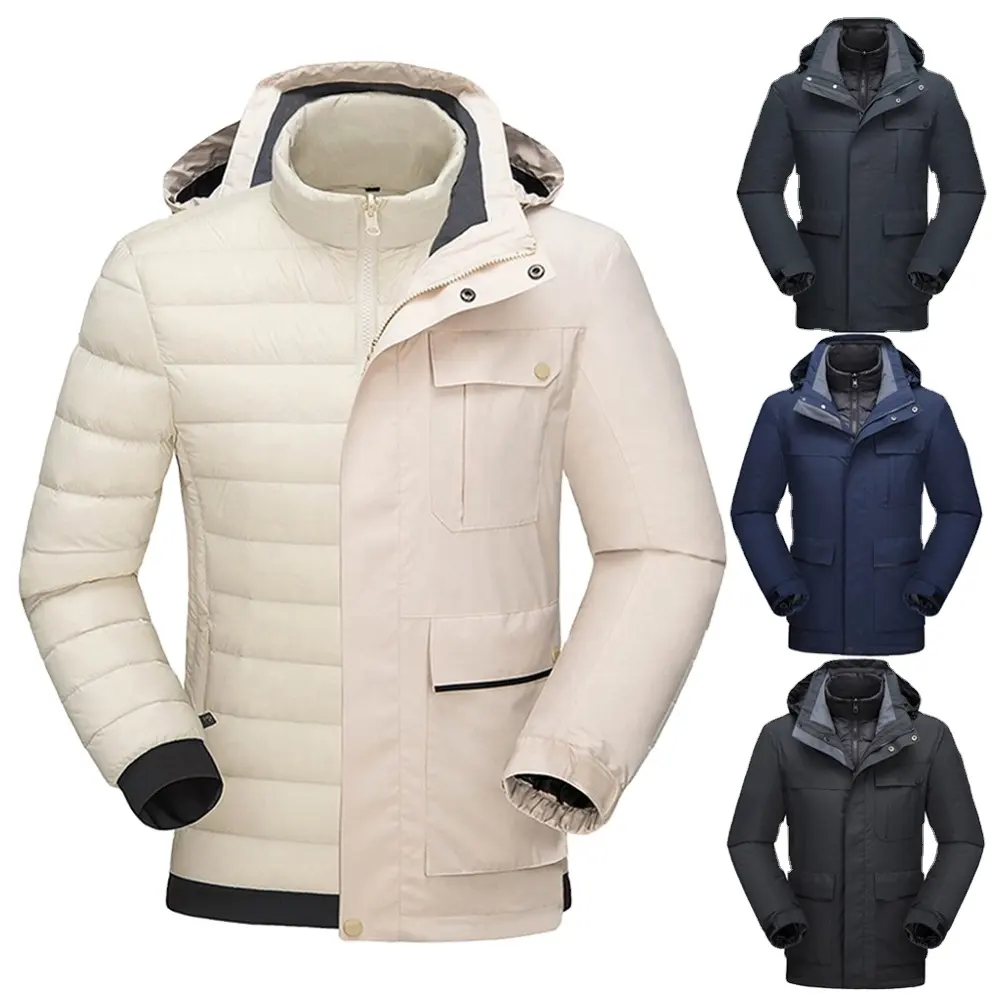 Jaket Hangat Musim Dingin 3 Dalam 1 Jaket Bawah dengan Mantel Puffer Berjajar Yang Dapat Dilepas Pria 2022/2023