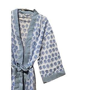 批发商宽松碎花块印花棉短和服睡袍女开衫比基尼夏季穿和服沙滩性感遮盖物 - Product Image 3