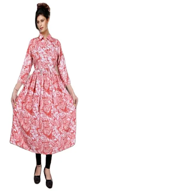 Ethnicrang Damenbekleidung genäht importiert Stoff langer Kurti für Feiertagsaison kaufen Online Designer Kurtis Exporteur aus Indien