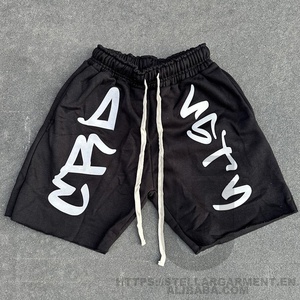 Logotipo 100% algodão com estampa 3D Oem, shorts masculinos de moletom com bainha, com cintas longas e tecido, cotonete de tecido francês 300G/M