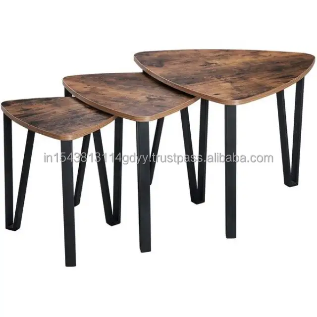 Lot de 3 tabourets d'appoint en bois et cadre en métal Table d'appoint pour canapé et lit