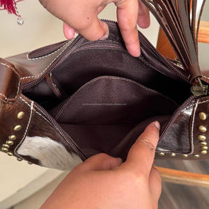 Lüks tasarım inek derisi hakiki deri yarım ay Hobo çanta ile antik pirinç çiviler moda omuz askılı çanta kadın için - Product Image 6