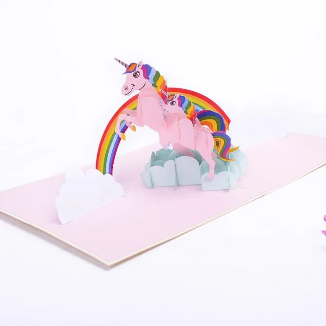 Tarjeta de cumpleaños 3D hermosa impresión unicornio Pop-Up tarjeta más vendido
