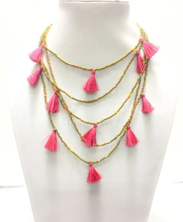 Wholesale Fashion Lady Bohemia Colorful Handmade Weaving Tesal Seed Beads Statement Necklace