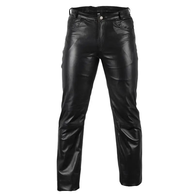 Pantalones elásticos de cuero sintético para hombre, calzas de negocios ajustadas y brillantes, color negro