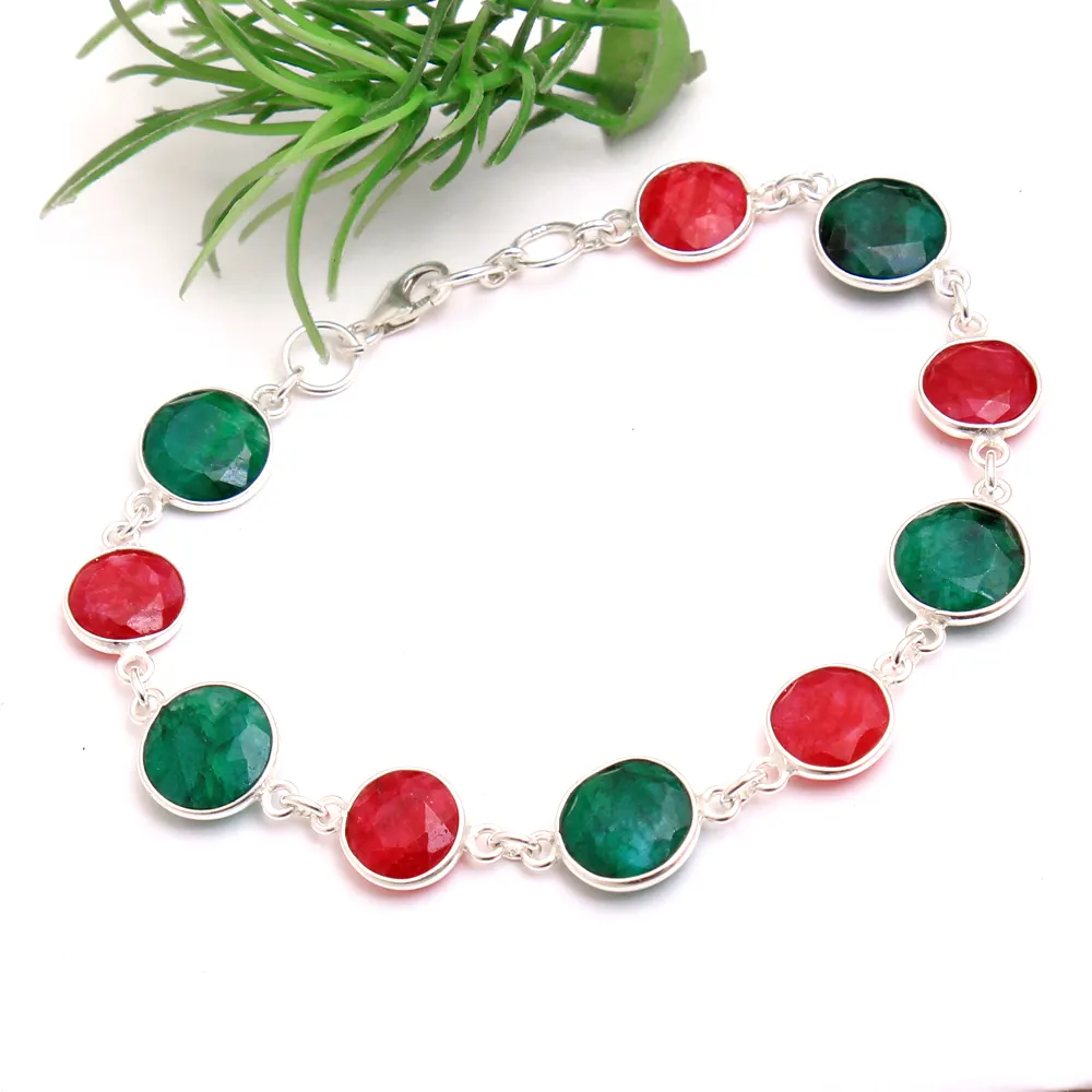 Kashmir pulseira esmeralda rubi, joias femininas artesanais, bracelete 925, pedra preciosa, presente para ela