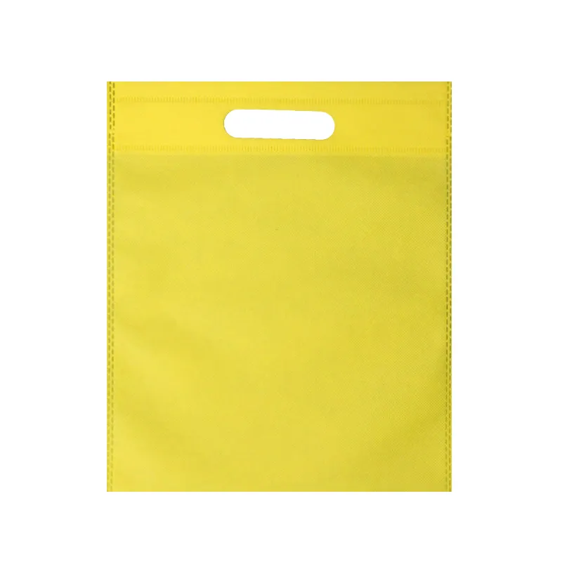 Barato personalizado impresso reciclável resuabl ouro amarelo d-cut malha de tecido não tecido saco de transporte com logotipo