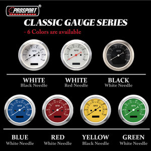 85mm 52mm Classic Series Black Face White Needle Gauge Kit 6 Meter Contain Mechanical Speedometer Tachometer Water <strong>Temp</strong> Volt