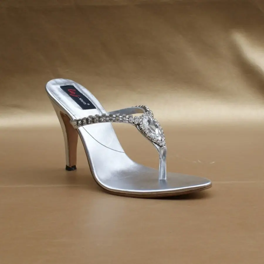 Damen High Heels Mode Silber Stein Echte Leders andalen Schuhe Damen Hand gefertigte Rindsleder Solid PK Open Tanga Sandalen