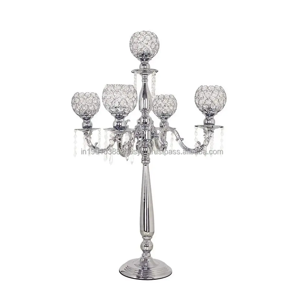 Vintage Silver Table Metal Candelabra Christmas Candlestick for Wedding Hollow Out Candelabra With Crystal Bowl