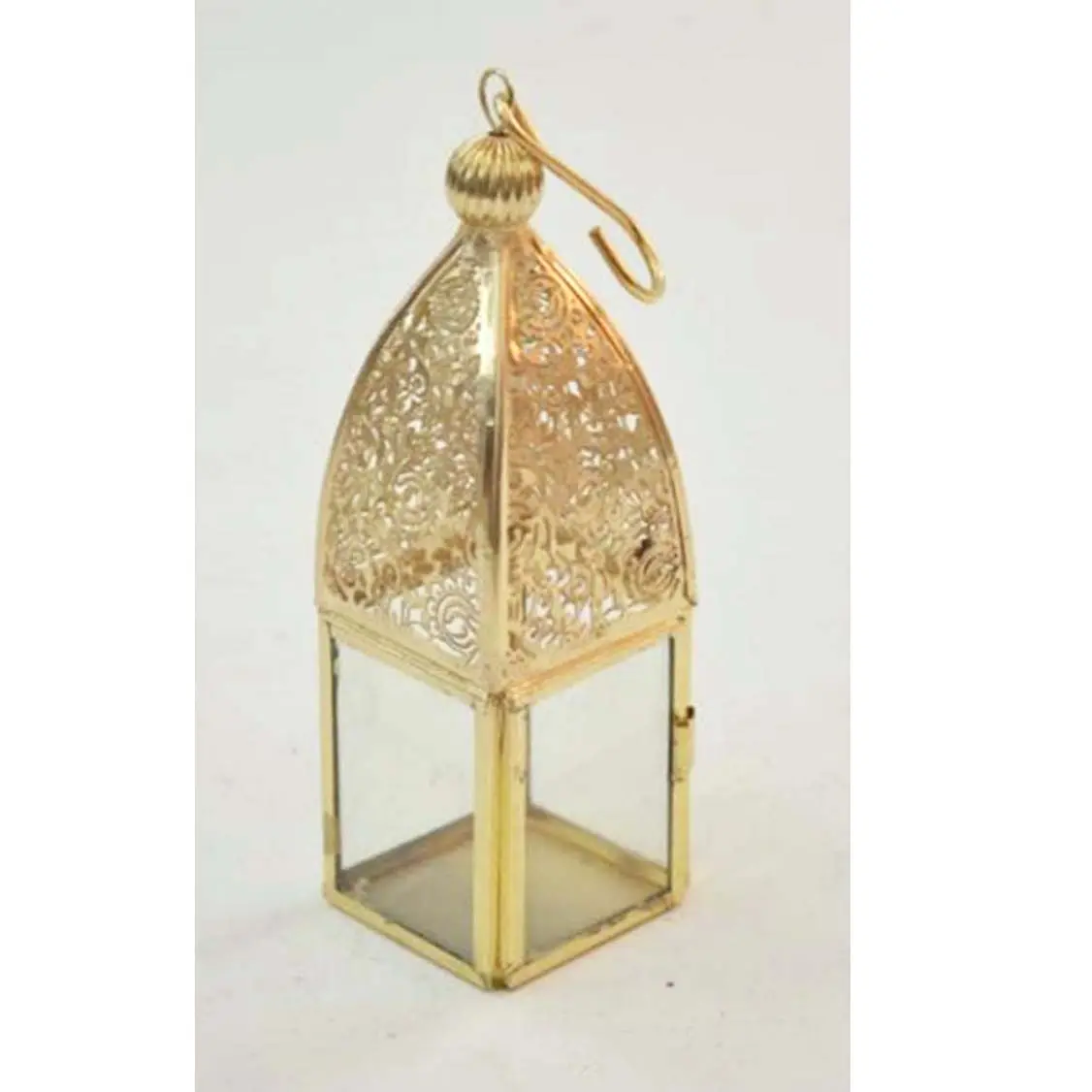 Metallo e vetro trasparente appeso lanterna con placcatura in oro di finitura Moroccan Design di qualità Premium per la decorazione domestica