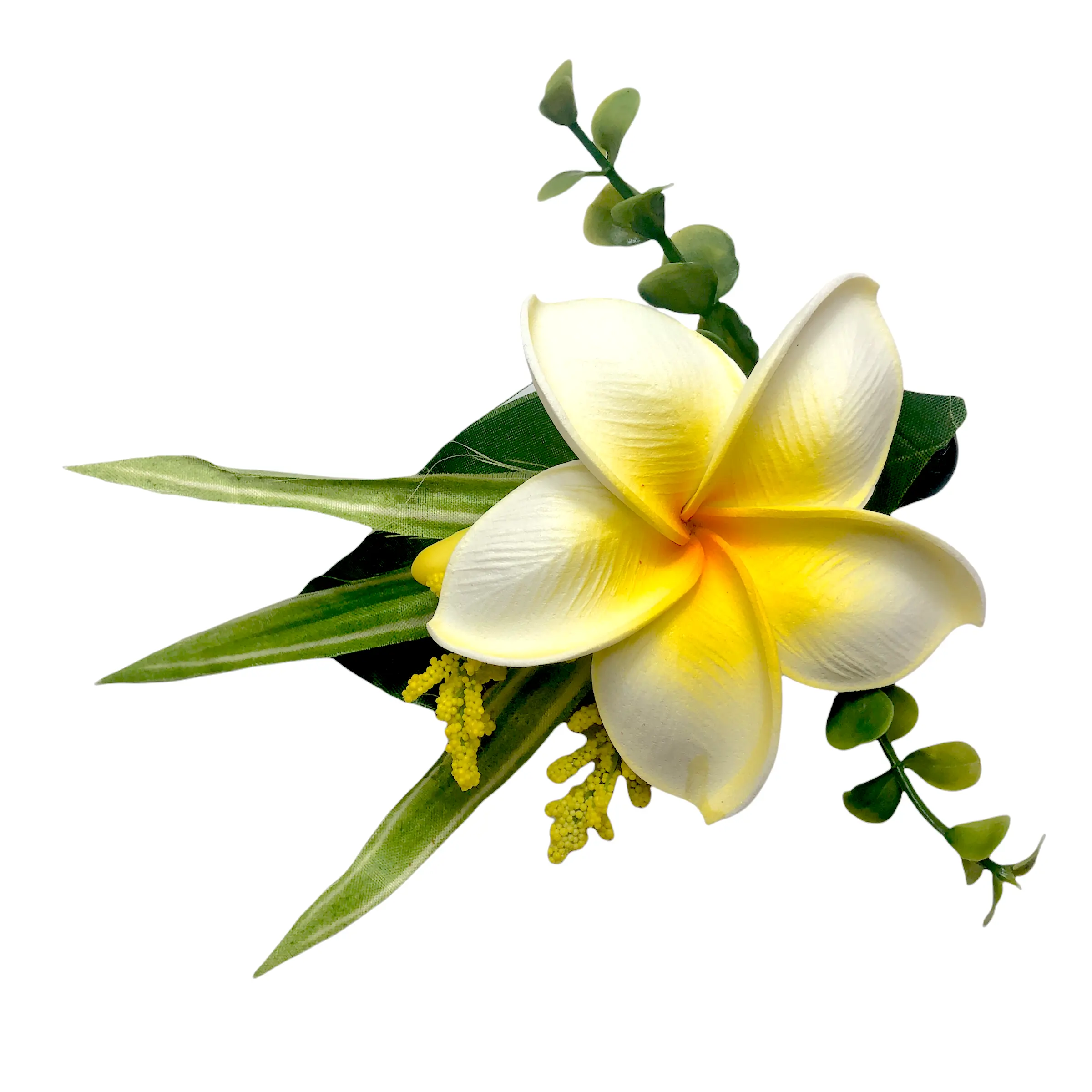 Vente chaude hawaïenne premium Plumeria frangipanier fleur en mousse avec pince à cheveux en feuille de tissu pour accessoires de cheveux
