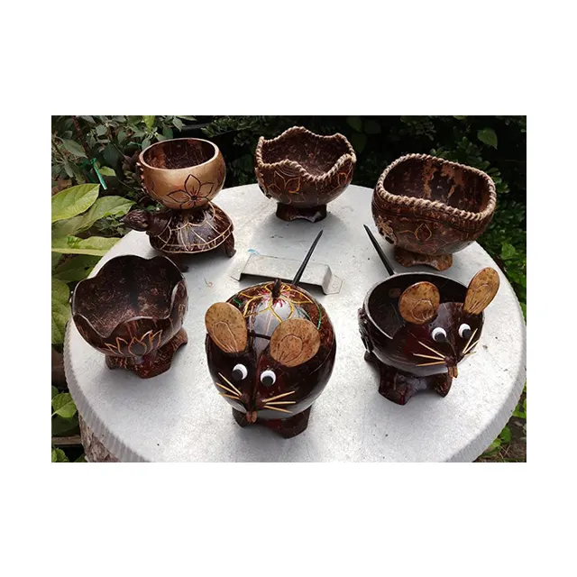 Macetero de cáscara de coco, caja de regalo, artesanía NATURAL y Arte (Kaylin: WS: + 84 817092069)