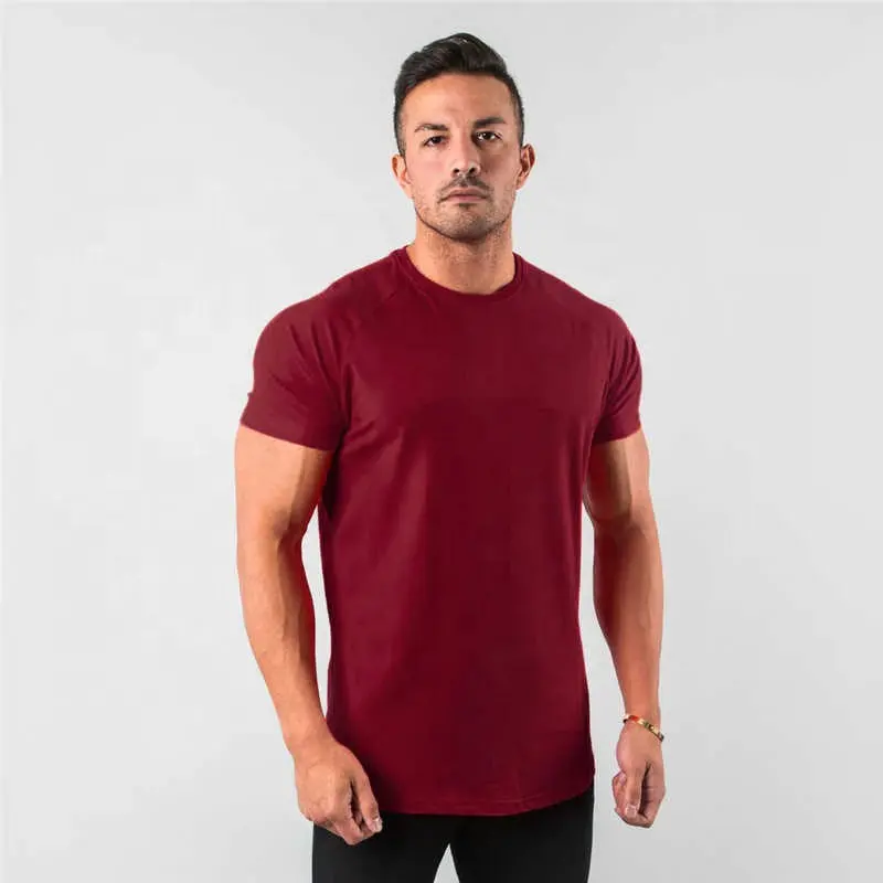 थोक पुरुषों गर्मियों टी शर्ट अनुकूलित पुरुषों सादे 95% कपास 5% Elastane जिम कसरत टी शर्ट लघु आस्तीन रिक्त आकस्मिक टी शर्ट