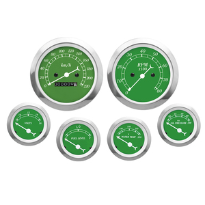 85mm 52mm Classic Series Green Face White Needle Gauge Kit 6 Meter Contain Mechanical Speedometer Tachometer Water <strong>Temp</strong> Volt